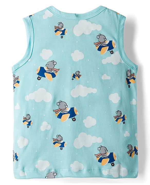 Babyhug 100% Cotton Knit Antibacterial Sando with Stripes Vehicle & Animal Print Pack of 5 - Blue Orange & Yellow