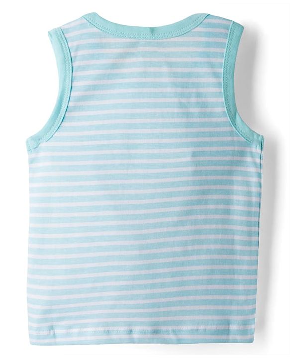 Babyhug 100% Cotton Knit Antibacterial Sando with Stripes Vehicle & Animal Print Pack of 5 - Blue Orange & Yellow