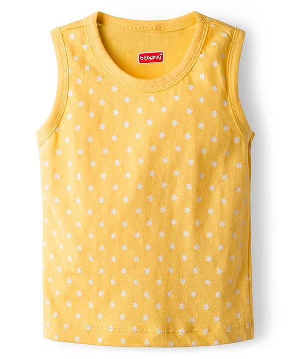 Babyhug 100% Cotton Knit Antibacterial Sando with Stripes Vehicle & Animal Print Pack of 5 - Blue Orange & Yellow