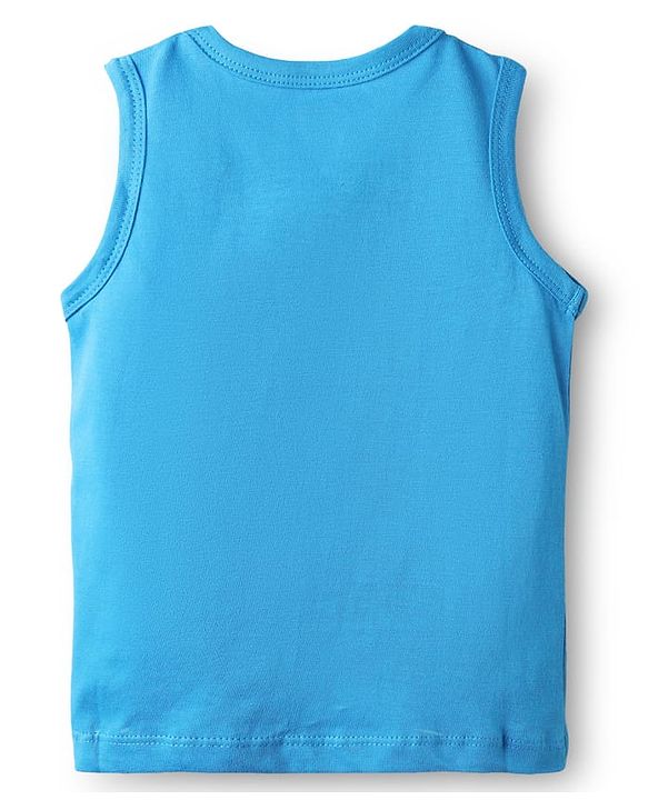 Babyhug 100% Cotton Knit Antibacterial Sleeveless Sandos with Animal Print Pack of 3 - Orange Navy & Light Blue
