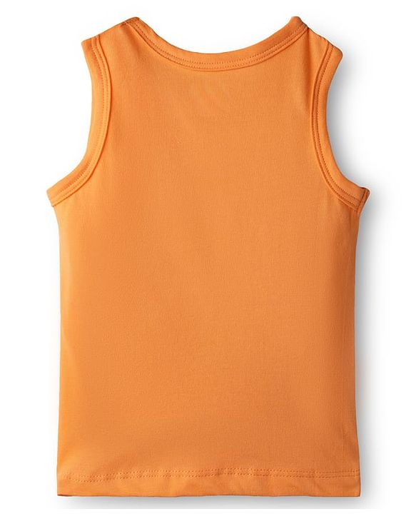 Babyhug 100% Cotton Knit Antibacterial Sleeveless Sandos with Animal Print Pack of 3 - Orange Navy & Light Blue