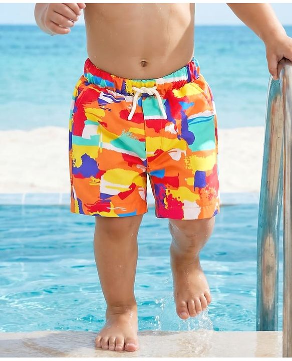 Babyhug Cotton Woven Abstract Printed Swimming Trunk - Multi Colour