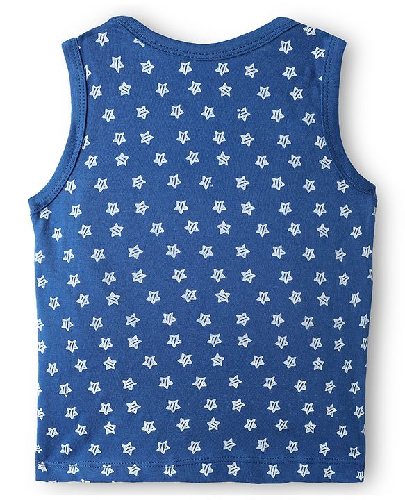 Babyhug 100% Cotton Knit Sleeveless Antibacterial Sando with Strips Stars & Shark Print Pack of 5 - Navy Blue & Orange