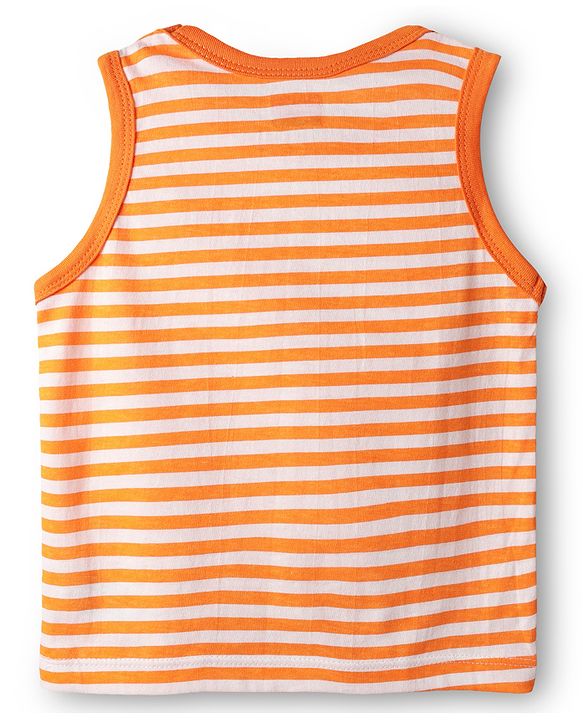 Babyhug 100% Cotton Knit Sleeveless Antibacterial Sando with Strips Stars & Shark Print Pack of 5 - Navy Blue & Orange