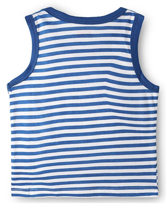 Babyhug 100% Cotton Knit Sleeveless Antibacterial Sando with Strips Stars & Shark Print Pack of 5 - Navy Blue & Orange