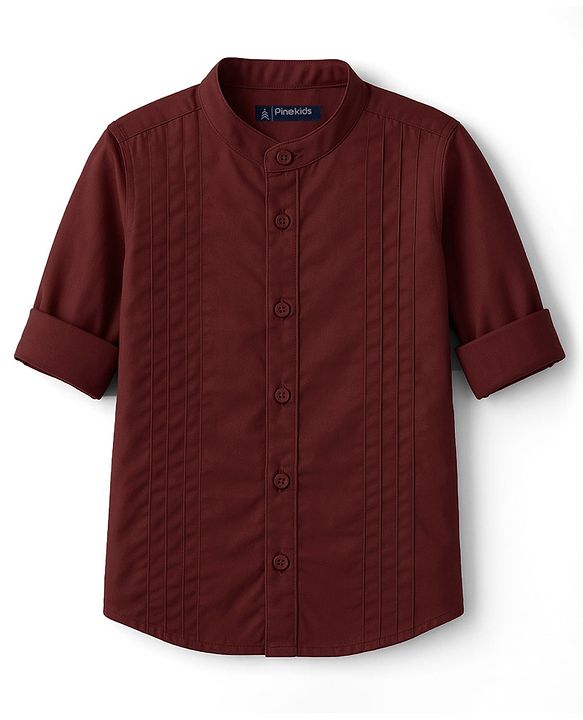 Pine Kids Cotton Woven Full Sleeves Solid Party Shirt - Maroon