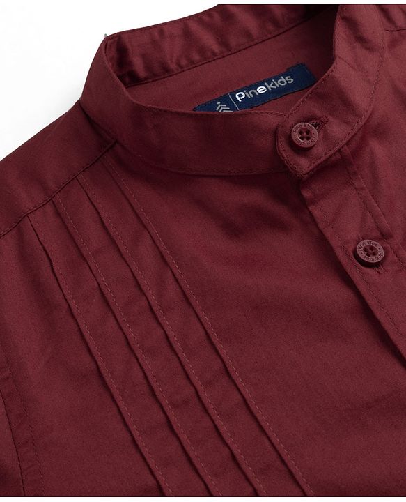Pine Kids Cotton Woven Full Sleeves Solid Party Shirt - Maroon