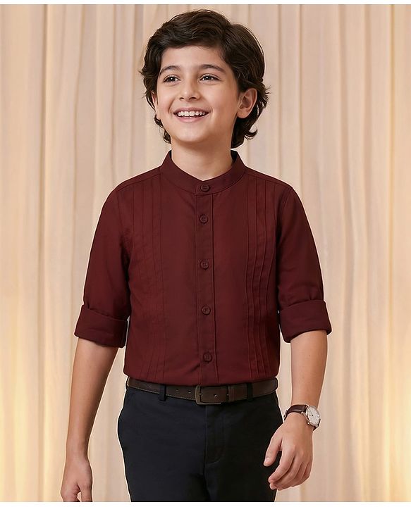 Pine Kids Cotton Woven Full Sleeves Solid Party Shirt - Maroon