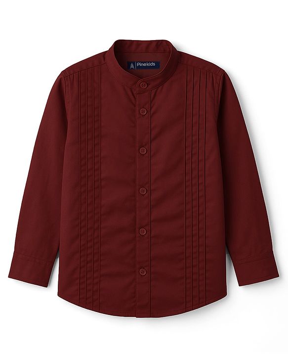 Pine Kids Cotton Woven Full Sleeves Solid Party Shirt - Maroon