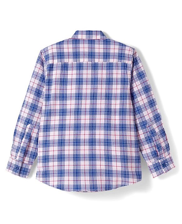 Pine Kids Cotton Woven Full Sleeves Checkerd Shirt with T-Shirt - Blue