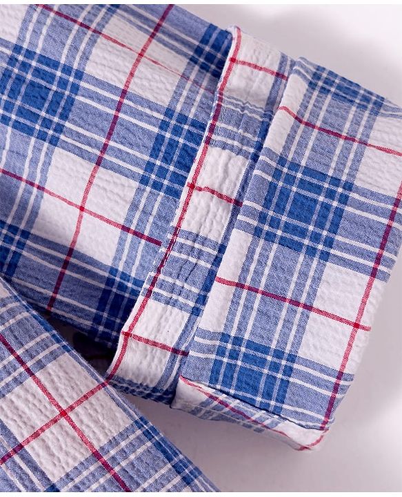 Pine Kids Cotton Woven Full Sleeves Checkerd Shirt with T-Shirt - Blue