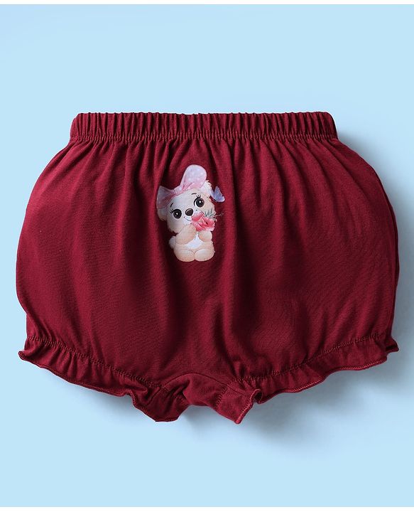 Babyhug 100% Knit Teddy Bear & Polka Dot Printed Bloomers Pack of 3 - White Pink & Maroon