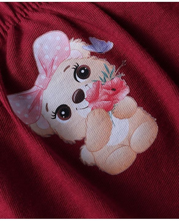 Babyhug 100% Knit Teddy Bear & Polka Dot Printed Bloomers Pack of 3 - White Pink & Maroon