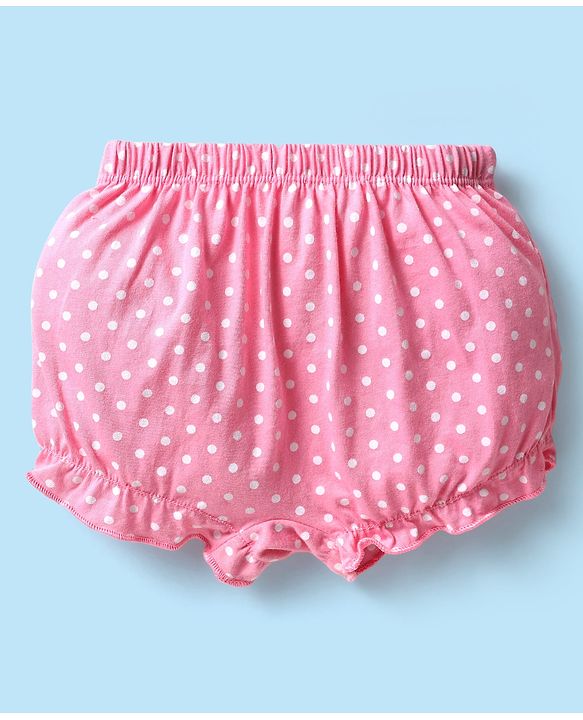 Babyhug 100% Knit Teddy Bear & Polka Dot Printed Bloomers Pack of 3 - White Pink & Maroon