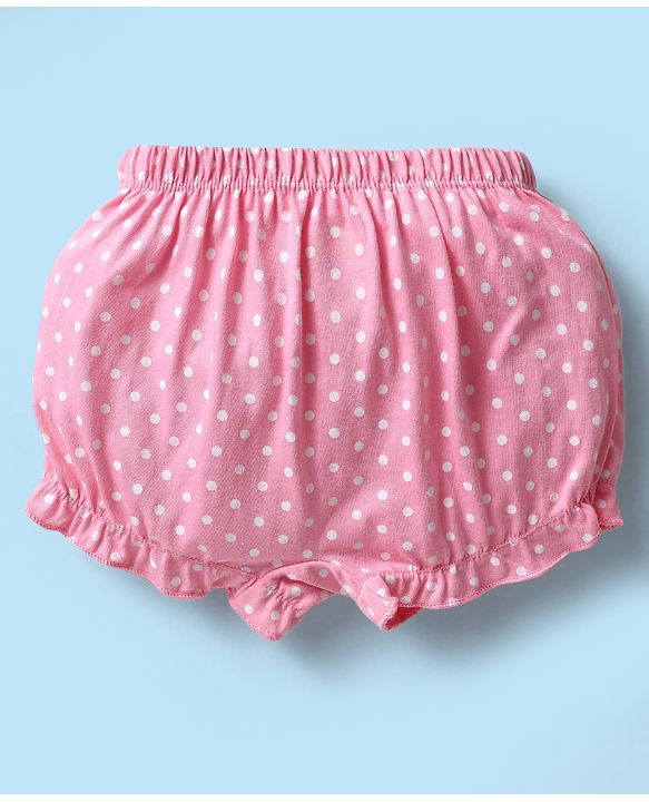 Babyhug 100% Knit Teddy Bear & Polka Dot Printed Bloomers Pack of 3 - White Pink & Maroon