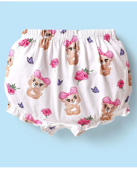 Babyhug 100% Knit Teddy Bear & Polka Dot Printed Bloomers Pack of 3 - White Pink & Maroon