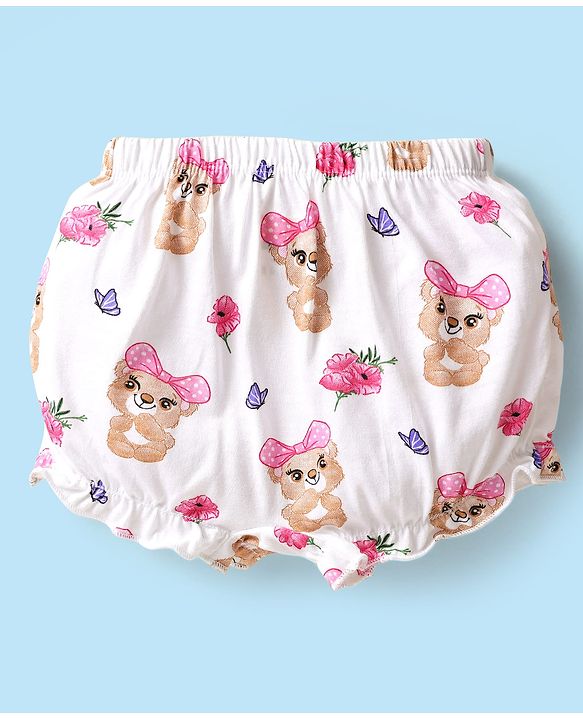 Babyhug 100% Knit Teddy Bear & Polka Dot Printed Bloomers Pack of 3 - White Pink & Maroon
