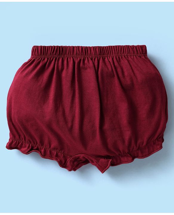 Babyhug 100% Knit Teddy Bear & Polka Dot Printed Bloomers Pack of 3 - White Pink & Maroon