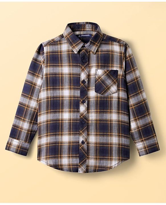 Pine Kids Cotton Knit Full Sleeves Checkered Shirt with Shirts - Multicolor