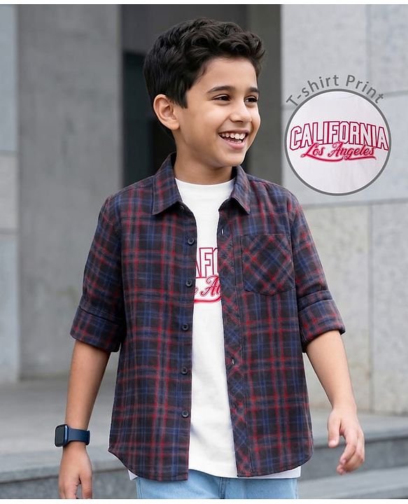 Pine Kids Cotton Woven Full Sleeves Checkered Shirt with Inner Tee - Multicolor