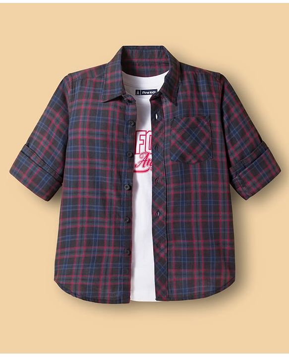 Pine Kids Cotton Woven Full Sleeves Checkered Shirt with Inner Tee - Multicolor
