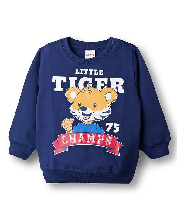 Babyhug Cotton Knit Full Sleeves Striped Pullover Sweatshirt with Tiger Print Pack of 2 - Navy Blue