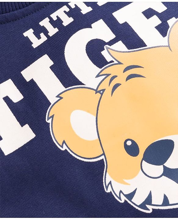 Babyhug Cotton Knit Full Sleeves Striped Pullover Sweatshirt with Tiger Print Pack of 2 - Navy Blue