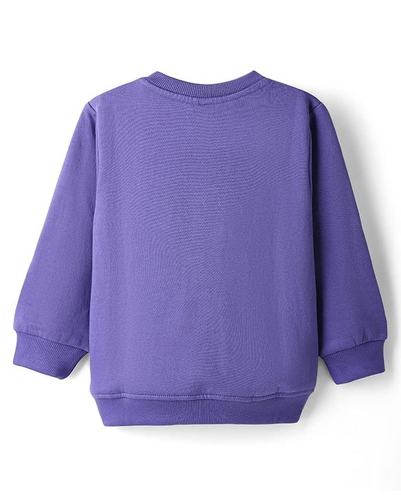 Babyhug Cotton Knit Full Sleeves Sweatshirt With Lion Graphics - Purple