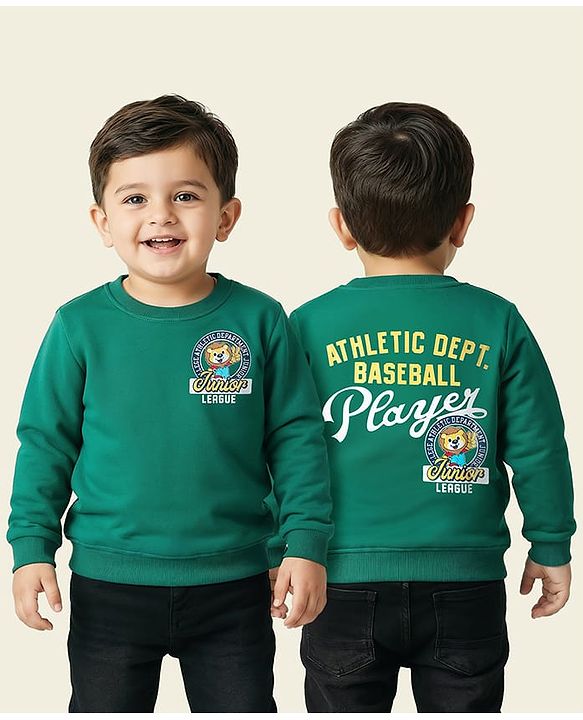 Babyhug Cotton Knit Full Sleeves Sweatshirt with Sporty Graphics - Green