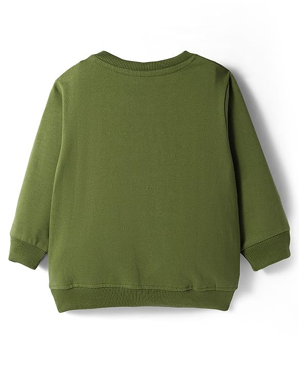 Babyhug Cotton Knit Full Sleeves Pullover Sweatshirt with Bear Graphic - Green
