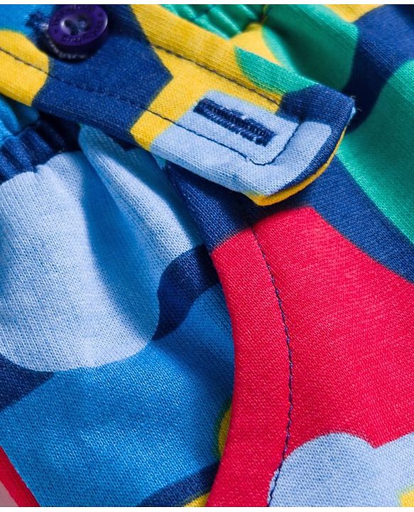 Babyhug Single Jersey Knit Half Sleeves T-Shirt & Shorts Set With Stripes & Vehicle Print - White & Navy Blue