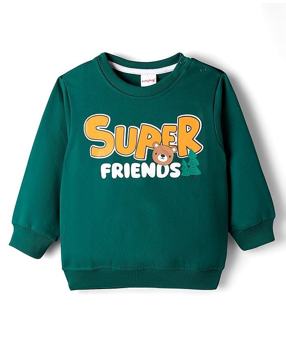 Babyhug Cotton Knit Full Sleeves Sweatshirts With Animal Graphics Pack of 2 - Green & Light Pink