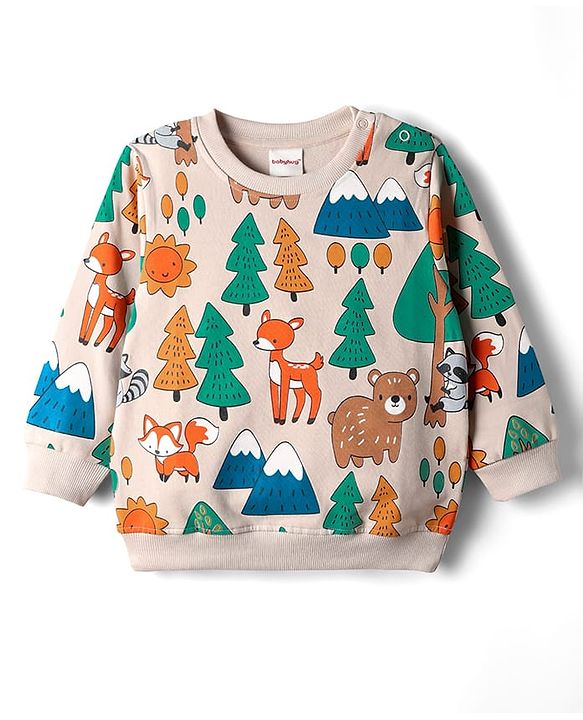 Babyhug Cotton Knit Full Sleeves Sweatshirts With Animal Graphics Pack of 2 - Green & Light Pink