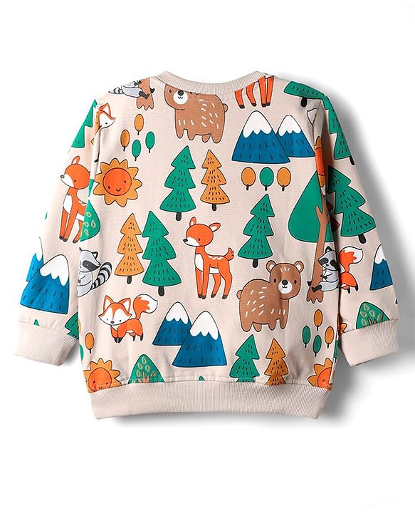 Babyhug Cotton Knit Full Sleeves Sweatshirts With Animal Graphics Pack of 2 - Green & Light Pink