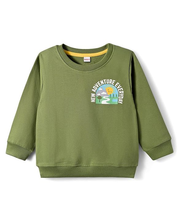 Babyhug Cotton Knit Full Sleeves Sweatshirts with Stripes & Adventure Text Print Pack of 2 - Yellow & Olive Green