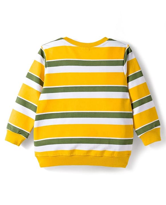 Babyhug Cotton Knit Full Sleeves Sweatshirts with Stripes & Adventure Text Print Pack of 2 - Yellow & Olive Green
