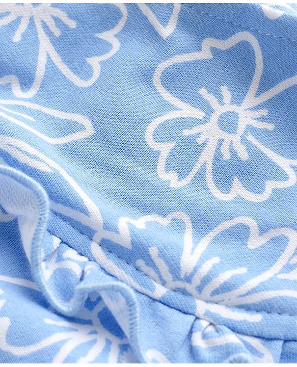 Pine Kids 100% Cotton Mid Thigh Shorts With Floral Print & Frills Detailing - Blue
