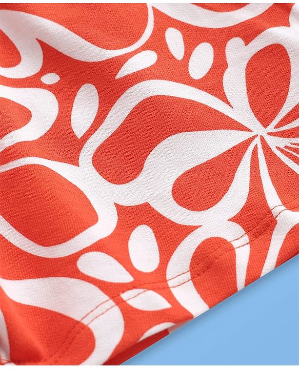 Pine Kids 100% Cotton Mid Thigh Shorts With Floral Print - Orange