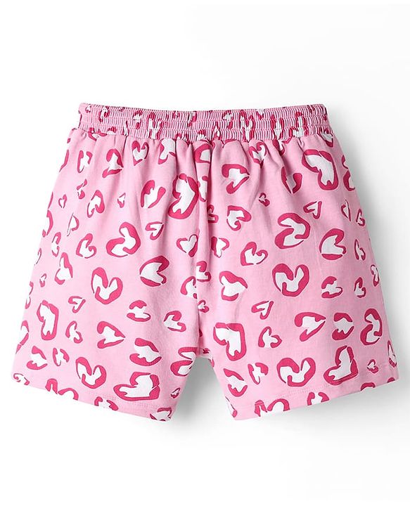 Pine Kids 100% Cotton Mid Thigh Shorts With Hearts Print - Pink