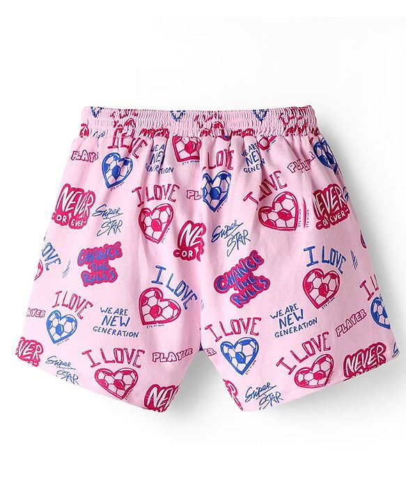 Pine Kids 100% Cotton Mid Thigh Shorts With Text Print - Pink