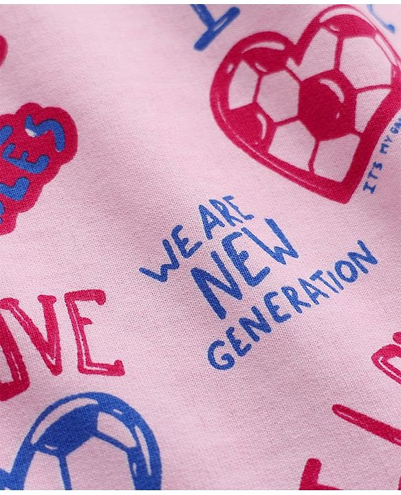 Pine Kids 100% Cotton Mid Thigh Shorts With Text Print - Pink
