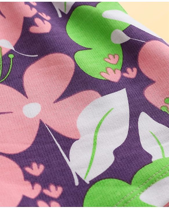 Pine Kids 100% Cotton Mid Thigh Shorts With Floral Print - Purple
