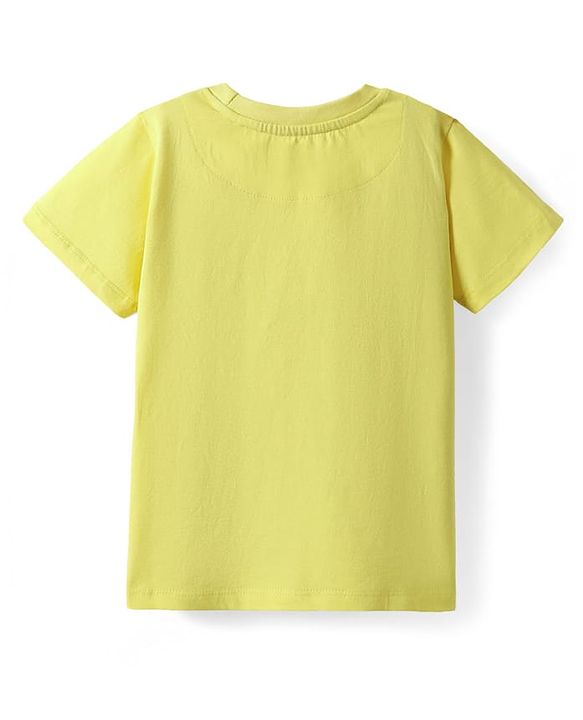 Pine Kids Cotton Knit Half Sleeves T-Shirt with Floral Print - Lemon