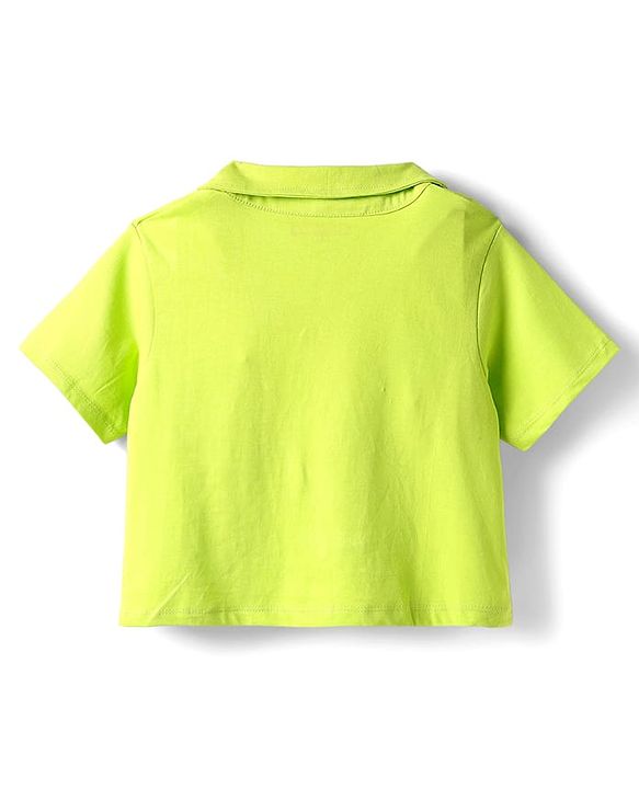 Pine Kids Single Jersey Knit Half Sleeves Shirt & Culotte Pant Set With Floral Print - Lime Green & Pink