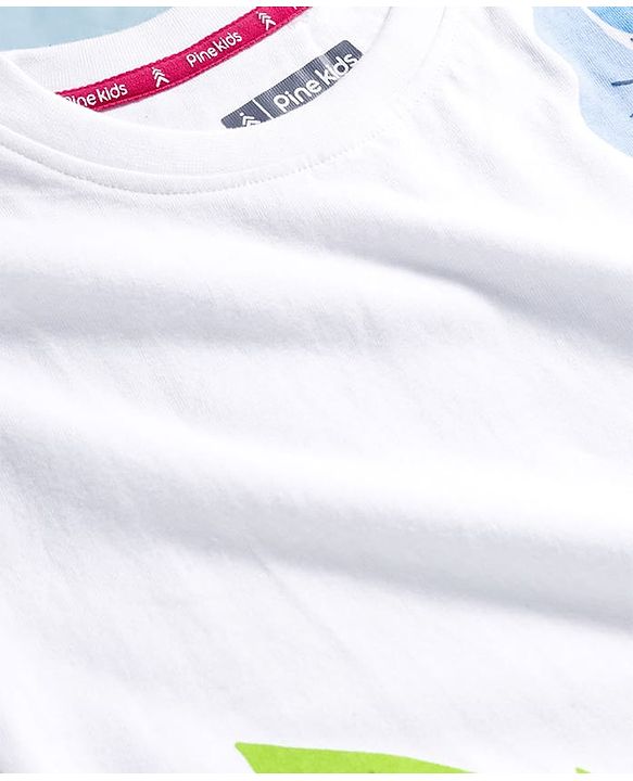 Pine Kids Cotton Knit Drop Shoulder Half Sleeves T-Shirt With Floral Print - White