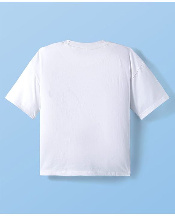 Pine Kids Cotton Knit Drop Shoulder Half Sleeves T-Shirt With Nature is All Around Text Print - White
