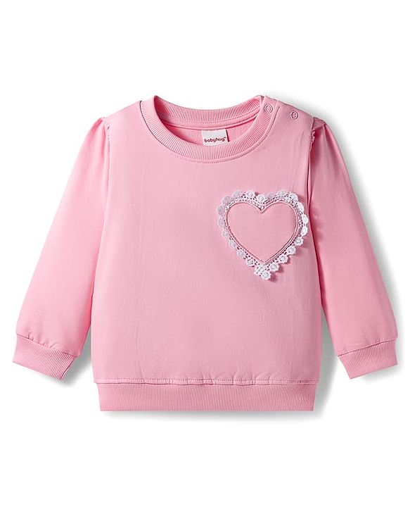 Babyhug 100% Cotton Knit Full Sleeves Sweatshirts with Heart Print & Applique Pack of 2 - Pink
