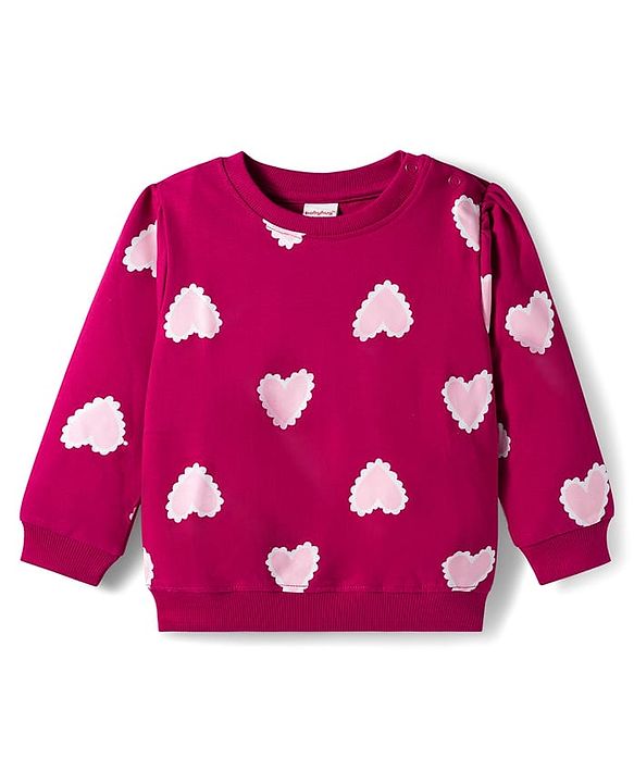 Babyhug 100% Cotton Knit Full Sleeves Sweatshirts with Heart Print & Applique Pack of 2 - Pink