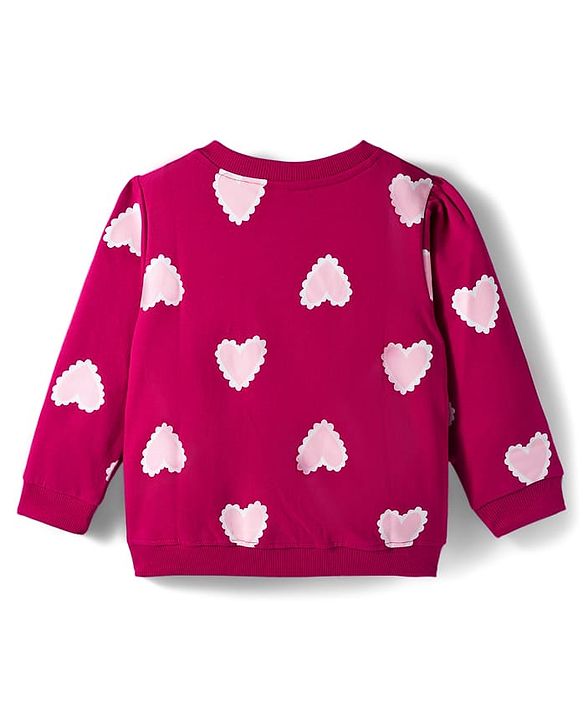 Babyhug 100% Cotton Knit Full Sleeves Sweatshirts with Heart Print & Applique Pack of 2 - Pink