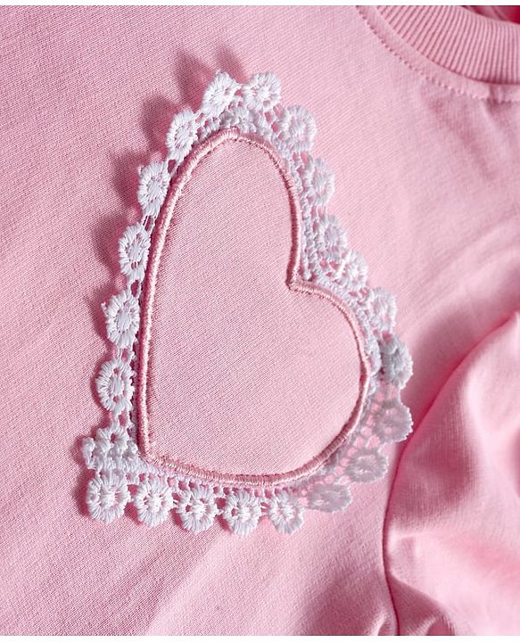Babyhug 100% Cotton Knit Full Sleeves Sweatshirts with Heart Print & Applique Pack of 2 - Pink